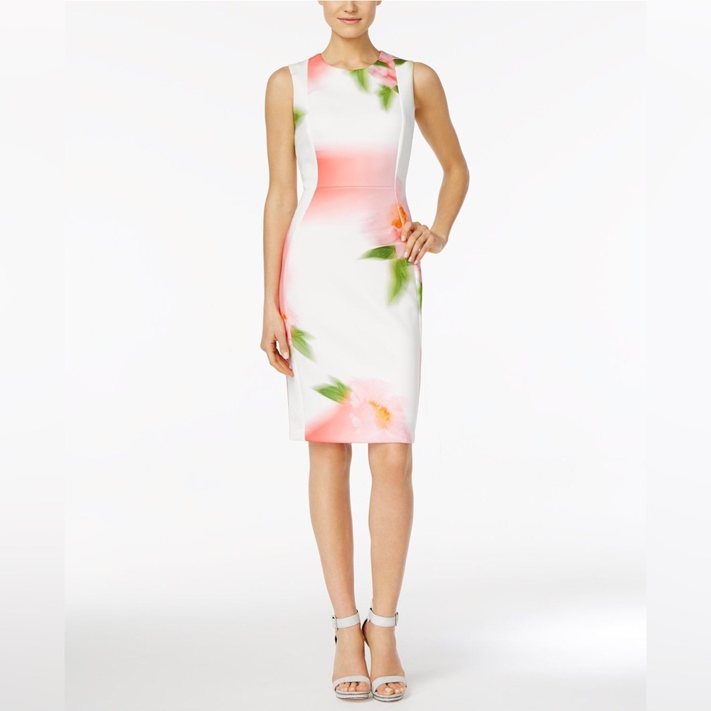 sheath Calvin Klein 
Floral Sleeveless Dress - Pink and Green